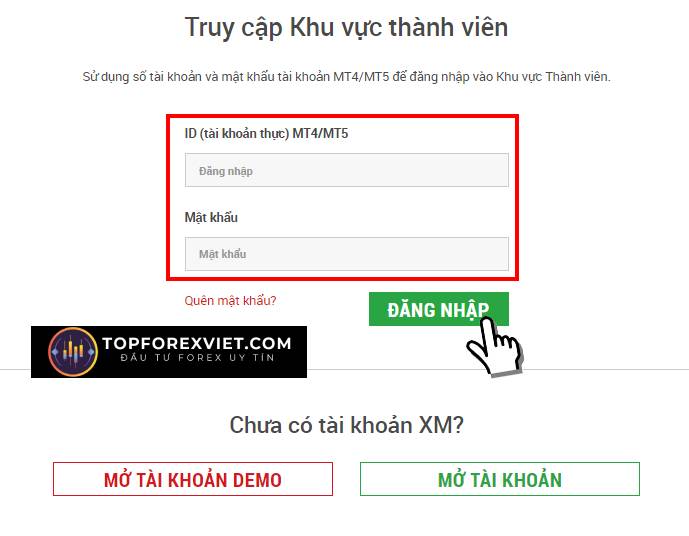 Đăng ký, đăng nhập tải khoản XM 