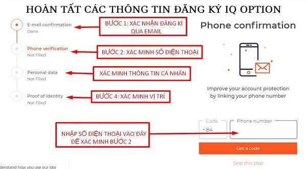 hoàn tất thông tin đăng ký iq option