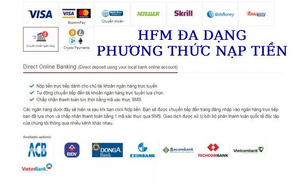 phương thức nạp tiền HFM đa dạng