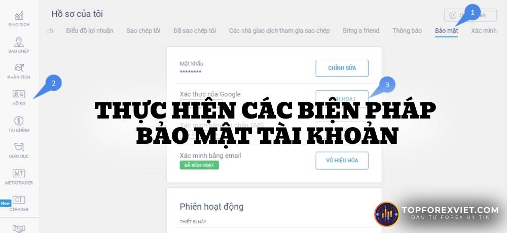 thực hiện các biện pháp bảo vệ tài khoản