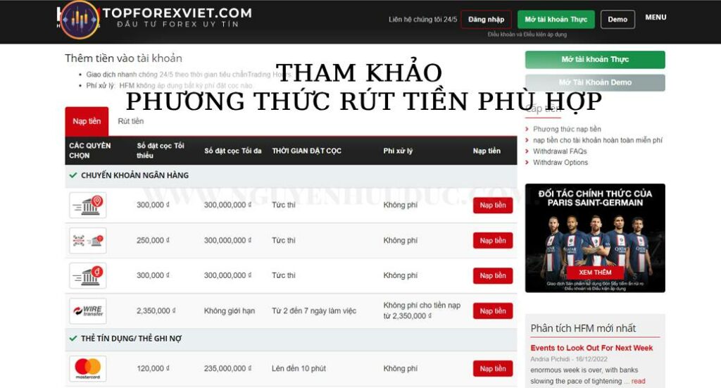 Lựa chọn phương thức nạp rút tiền HFM phù hợp